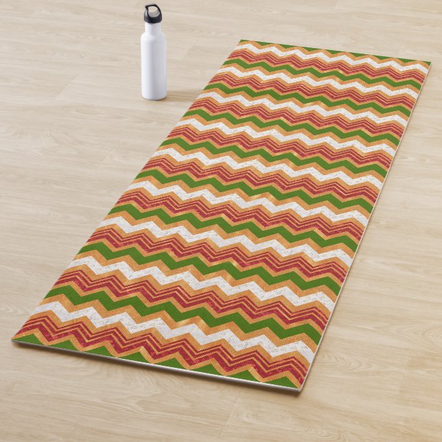 Red Green White Gold Christmas Zigzag Pattern Yoga Mat (In Situ)