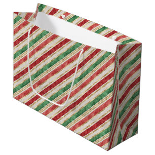 Red Green White Gold Stripes Traditional Christmas Large Gift Bag
