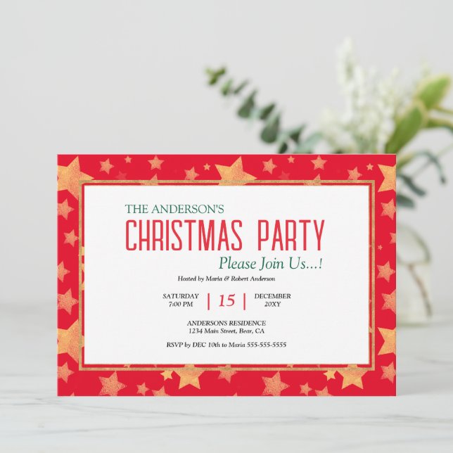 Red Green White Gold Unique Elegant Christmas Invitation (Standing Front)