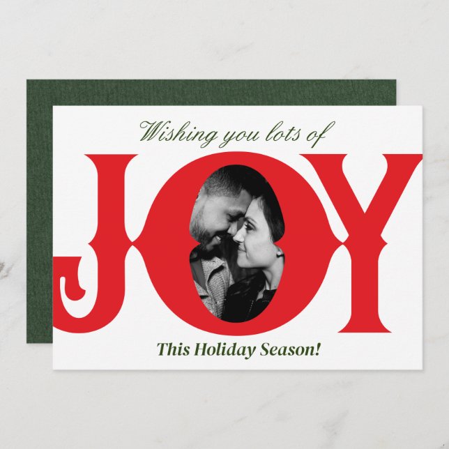 Red & Green White Holiday JOY Photo Christmas Card (Front/Back)