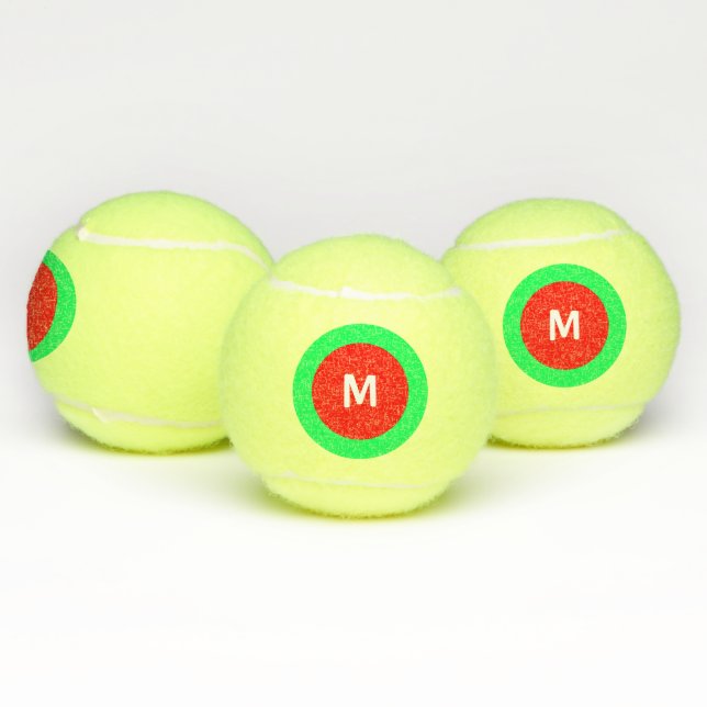 Red Green White Initial (M) Monogram 4Mark Tennis Balls (Multi)