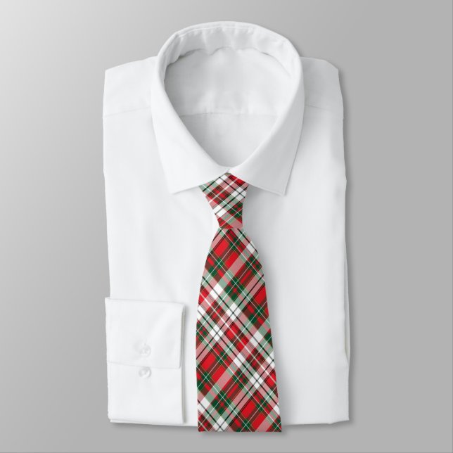 Red, Green & White Plaid Tie (Tied)