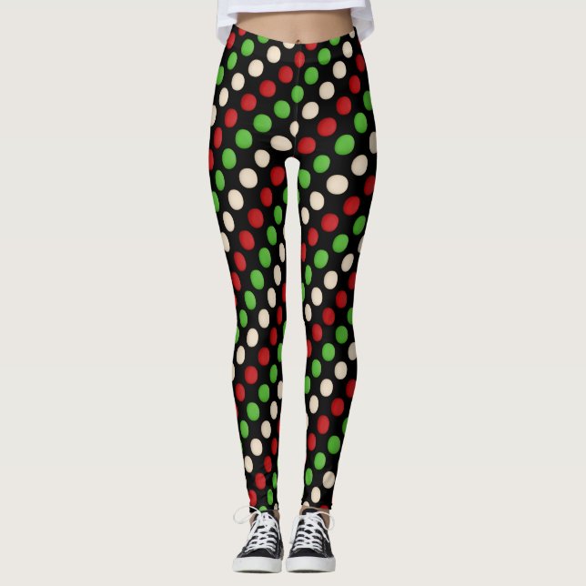 Red Green White Polka Dot Pattern Leggings (Front)
