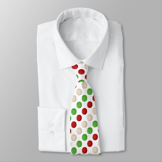 Red Green White Polka Dot Tie (Tied)