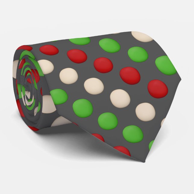 Red Green White Polka Dot Tie (Rolled)