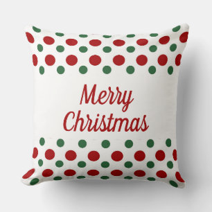 Red Green White Polka Dots Merry Christmas Cushion