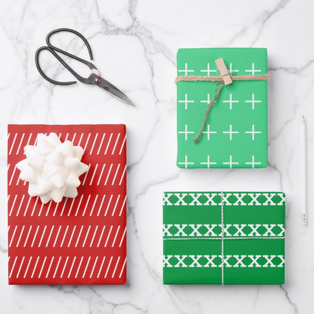 Red Green White Simple Minimal Wrapping Paper Sheet (Front)