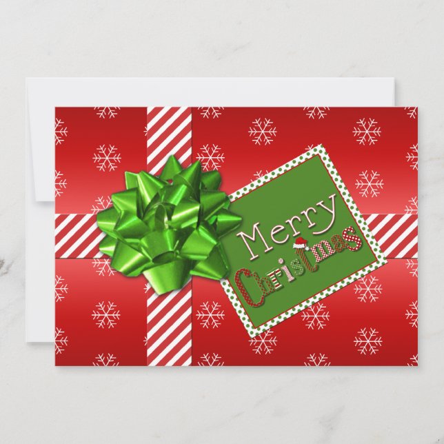 Red, Green, White Striped Christmas Photo Card (Front)