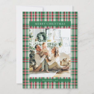 Red Green White Tartan Plaid Photo Christmas Card