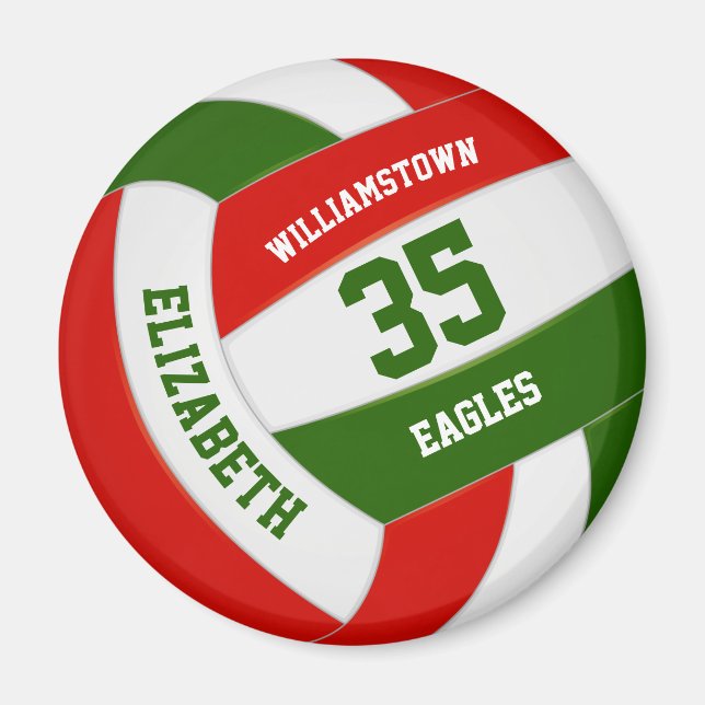 red green white volleyball with team name magnet (Front)