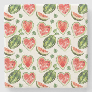 Red Green White Watermelons Hearts Stone Coaster