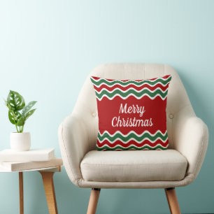 Red Green White Wave Stripes Merry Christmas Cushion