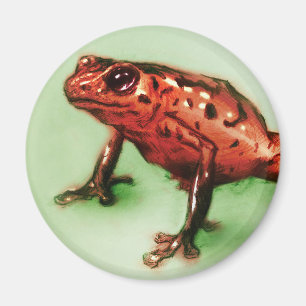 Red & Green wild art, Round Magnet - Frog