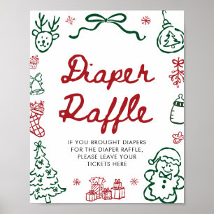 Red Green Winter Baby Shower Diaper Raffle Game Poster