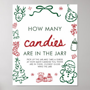 Red Green Winter Christmas Guess How Many Candies Poster