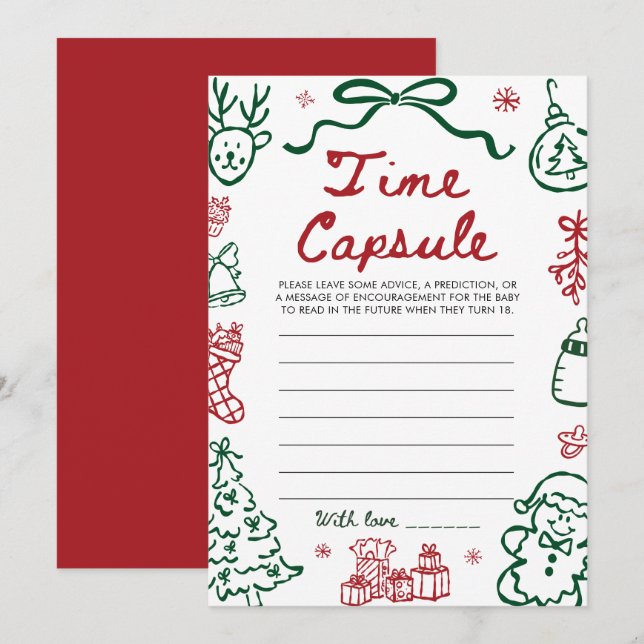 Red Green Winter Christmas Time Capsule Game Invitation (Front/Back)