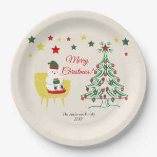 Red Green Winter Holiday Modern Merry Christmas Paper Plate