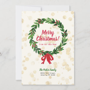 Red & Green Wreath Christmas Moving Announcement