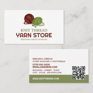 Red & Green Yarn, Knitting Store, Yarn Store Business Card