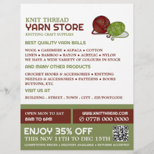Red & Green Yarn, Knitting Store, Yarn Store Flyer