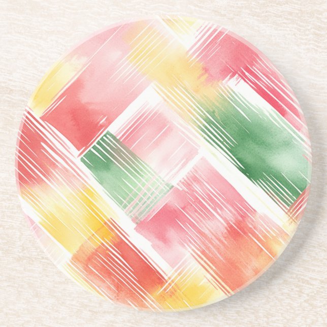 Red Green Yellow Abstract Stripes Coaster (Front)