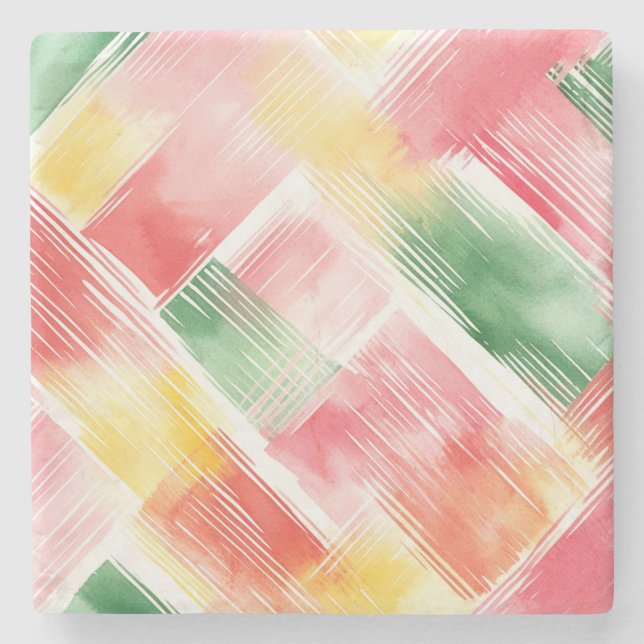 Red Green Yellow Abstract Stripes Stone Coaster (Front)