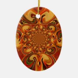 Red green yellow Cool Retro Vintage flowers design Ceramic Tree Decoration