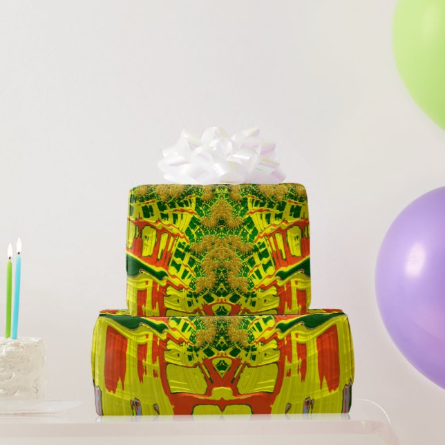 ~ Red Green Yellow Fractal ~ Christmas   Wrapping Paper (Party Gifts)
