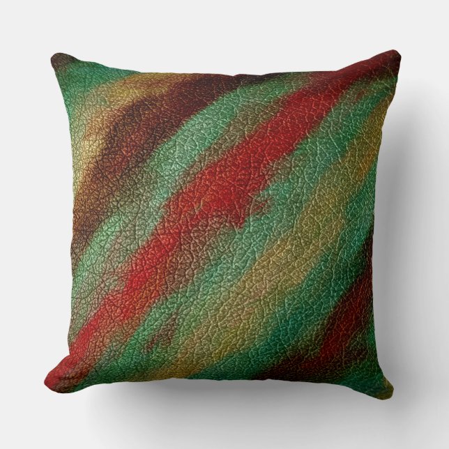 Red Green Yellow Tones Leather Cushion (Front)