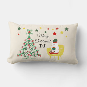 Red Green Yellow Tree Bear Vintage Merry Christmas Lumbar Cushion