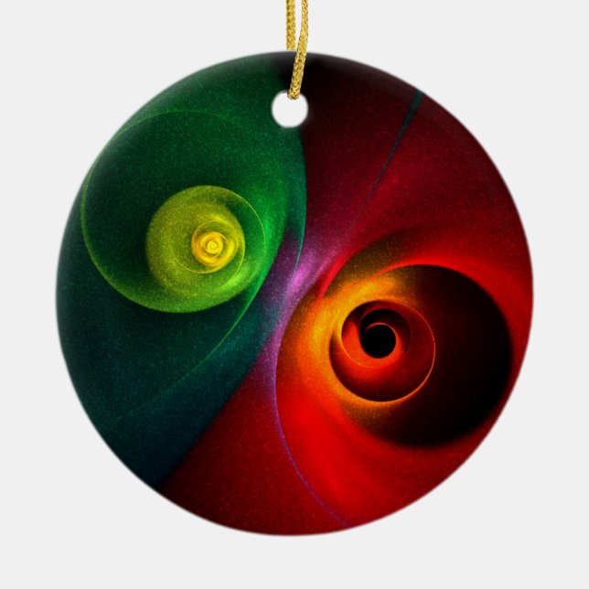 Red Green Yin Yang Modern Abstract Art Pattern #20 Ceramic Ornament (Front)