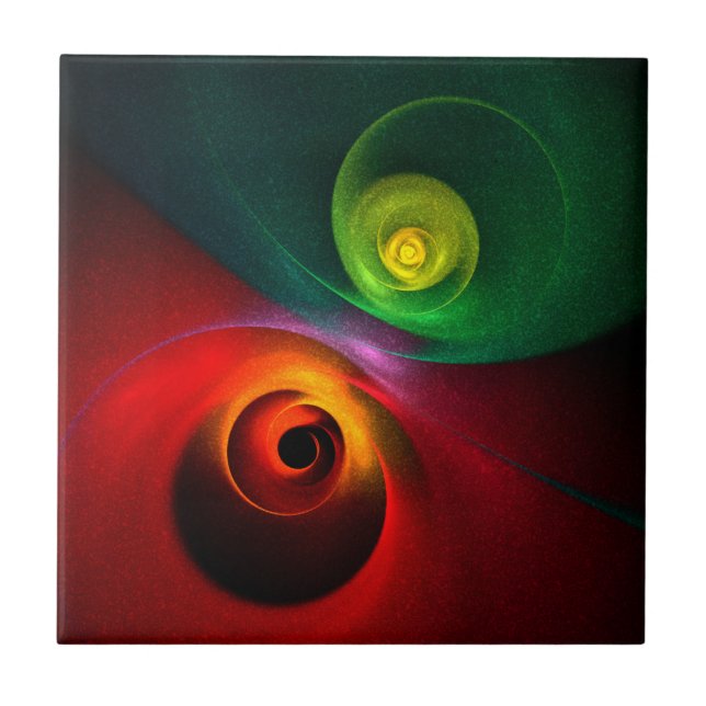 Red Green Yin Yang Modern Abstract Art Pattern #20 Ceramic Tile (Front)