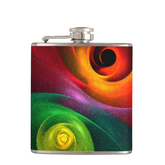 Red Green Yin Yang Modern Abstract Art Pattern #20 Hip Flask (Front)