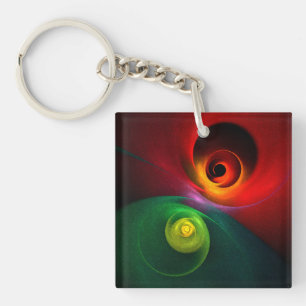 Red Green Yin Yang Modern Abstract Art Pattern #20 Key Ring