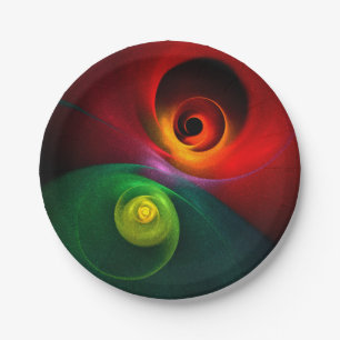 Red Green Yin Yang Modern Abstract Art Pattern #20 Paper Plate