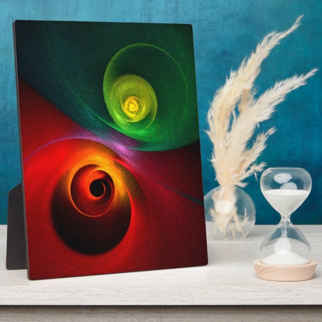 Red Green Yin Yang Modern Abstract Art Pattern #20 Plaque (Side)