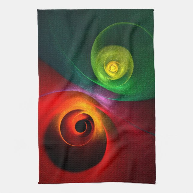 Red Green Yin Yang Modern Abstract Art Pattern #20 Tea Towel (Vertical)