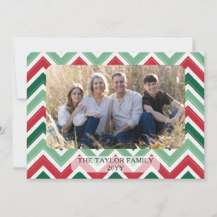 Red Green Zig Zag Chevron Family Photo Christmas Holiday Card