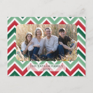 Red Green Zig Zag Chevron Family Photo Christmas Holiday Postcard