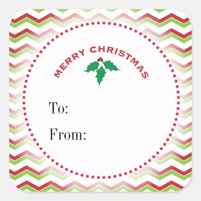Red & Green Zigzags, Merry Christmas Gift Tag (Front)