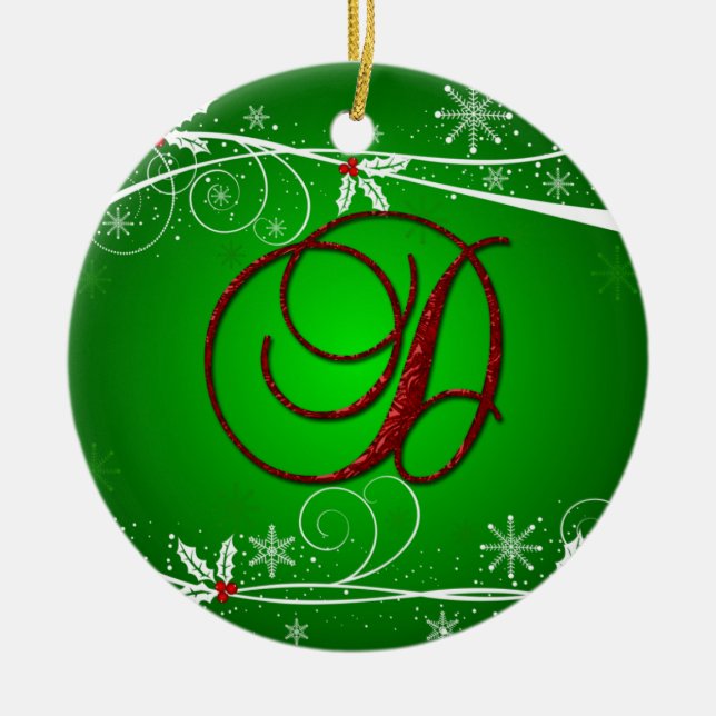 Red Greens Holly Initial D Christmas Ornament (Front)