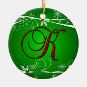 Red Greens Holly Initial K Christmas Ornament