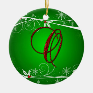 Red Greens Holly Initial O Christmas Ornament