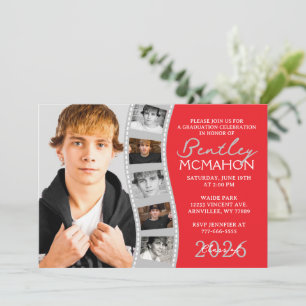 Red & Grey 6 Photo Filmstrip Graduation Collage Invitation