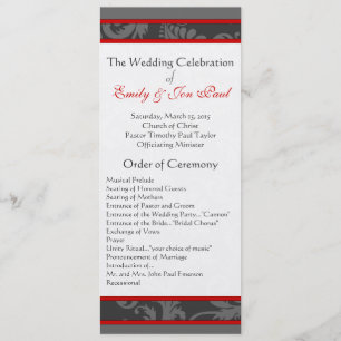 Red Grey 9x4 Damask Swirl Wedding Program