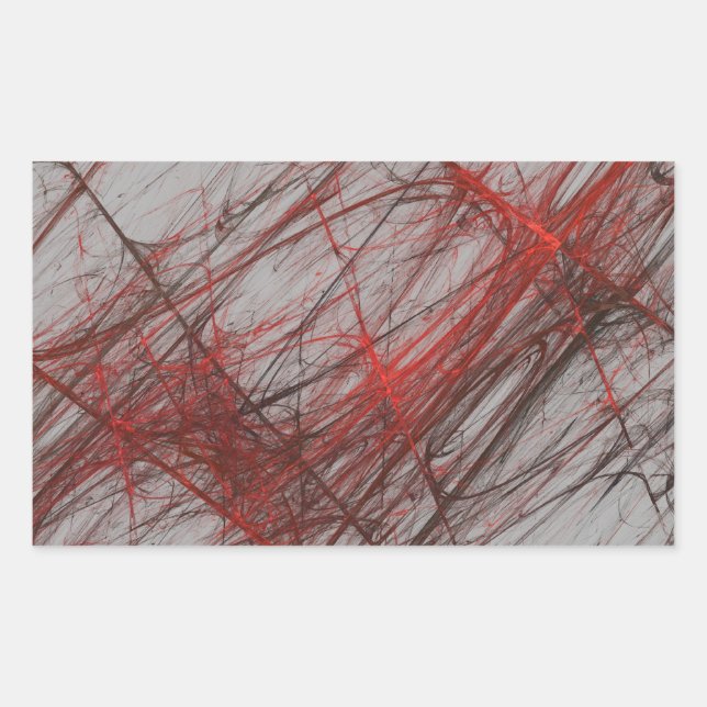Red Grey Abstract Fractal Rectangle Sticker (Front)