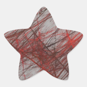 Red Grey Abstract Fractal Star Sticker