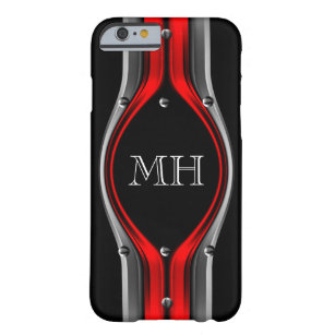 Red Grey Abstract Metal look Chrome Monogram Barely There iPhone 6 Case