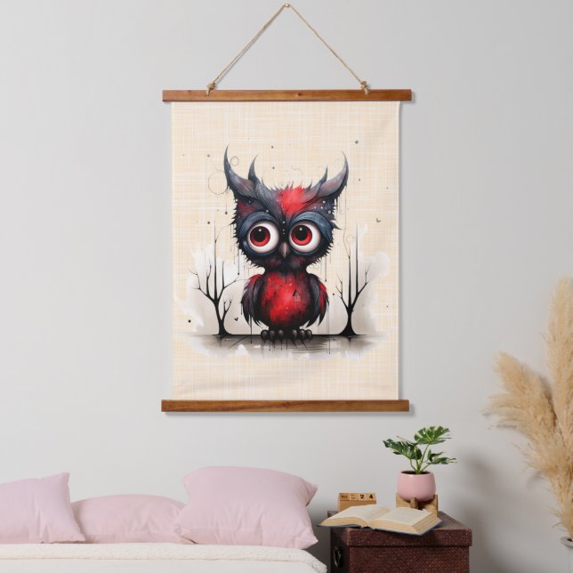 Red Grey and Black Abstract Devil Bird Hanging Tapestry (Bedroom)