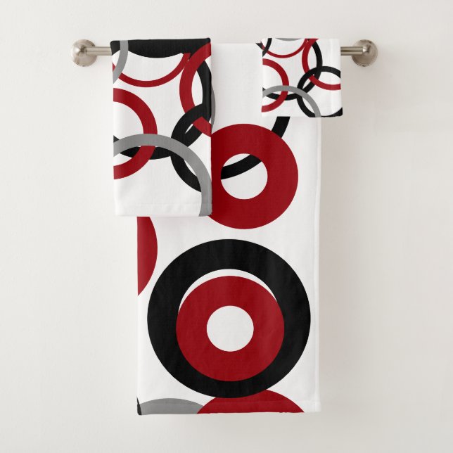 Red, Grey and Black Circles   Bath Towel Set (Insitu)